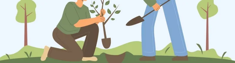 Two people planting a tree