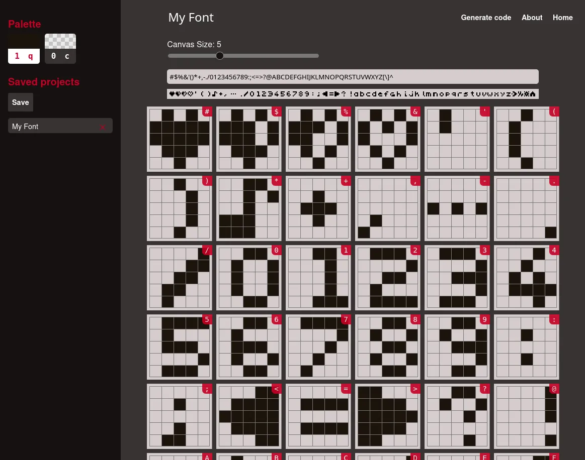 Screenshot: Mini Font Editor