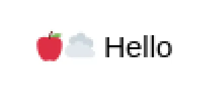 Heart emoji, cloud emoji, and the text "Hello", rendered very blurry in a scaled up canvas